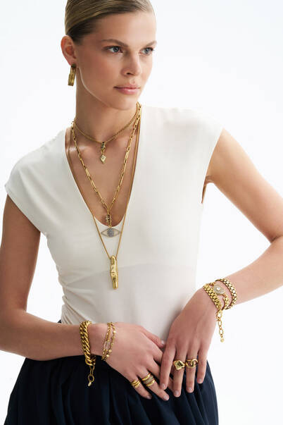 Gaze Glimmer Gold Plated Zircon Eye Charm Chain Necklace - 5