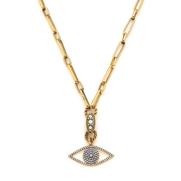 Gaze Glimmer Gold Plated Zircon Eye Charm Chain Necklace - 3