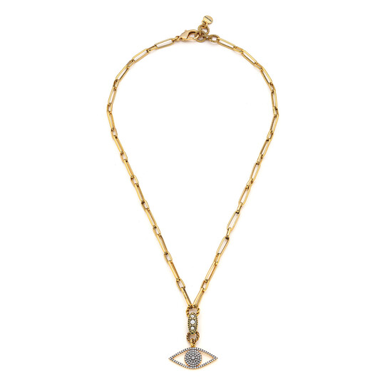 Gaze Glimmer Gold Plated Zircon Eye Charm Chain Necklace 
