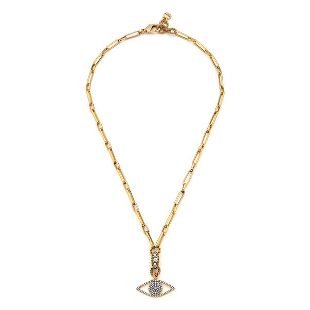 Gaze Glimmer Gold Plated Zircon Eye Charm Chain Necklace - 1