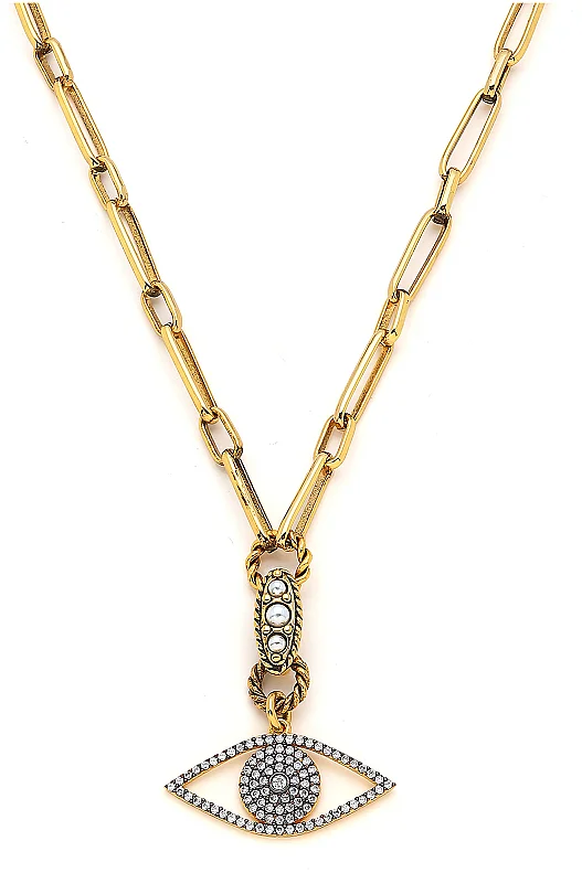 Gaze Glimmer Gold Plated Zircon Eye Charm Chain Necklace - 