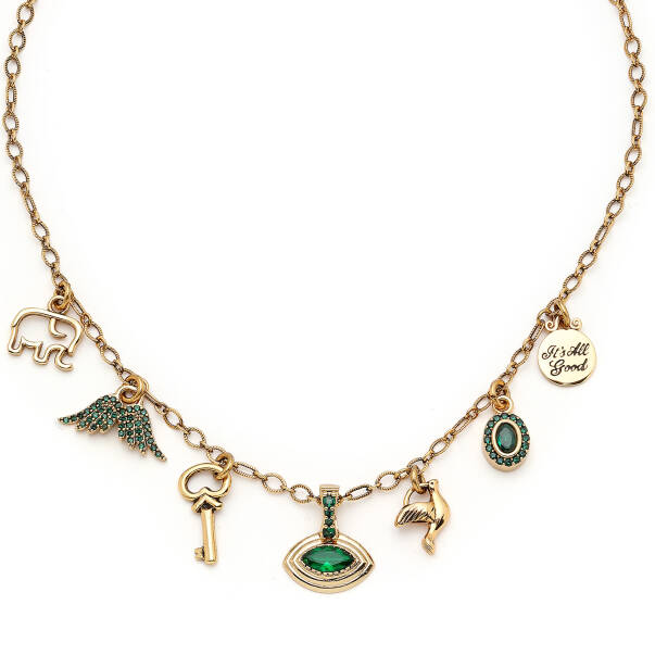 Gaze Kanat , Anahtar & Göz Zirkon Charm Altın Kaplama Zincir Kolye - 3