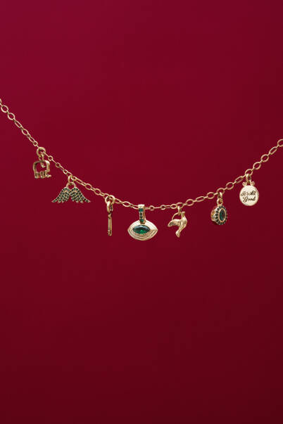 Gaze Kanat , Anahtar & Göz Zirkon Charm Altın Kaplama Zincir Kolye - 5