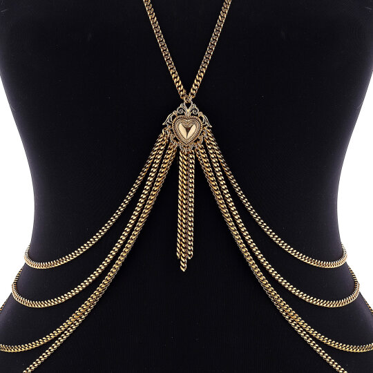 Gigi Kalp Charm Altın Kaplama Zincir Vücut Aksesuarı - (1)