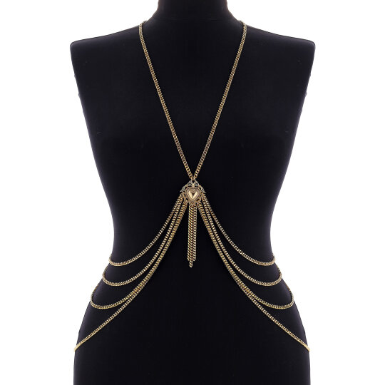 Gigi Kalp Charm Altın Kaplama Zincir Vücut Aksesuarı - 