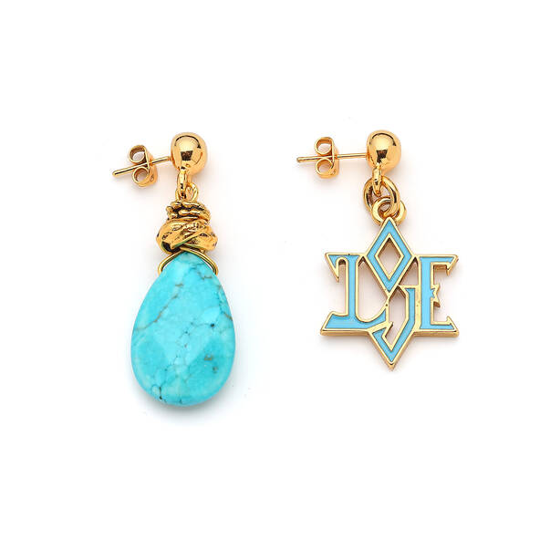 Glam Turquoise Gold Plated Charm Pinned Earrings - 1
