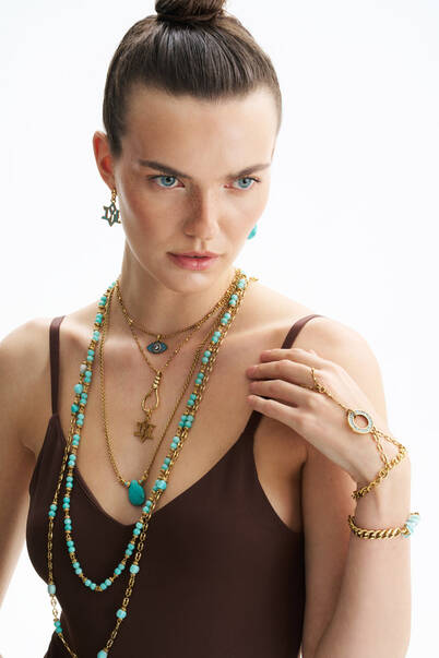 Glam Turquoise Gold Plated Charm Pinned Earrings - 2