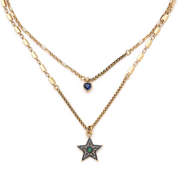 Gleam Zirkon Kalp, Yıldız Charm Zincir Kolye - 5