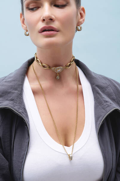 Glimmer Drop Zircon Ring Charm Chain Necklace - 3