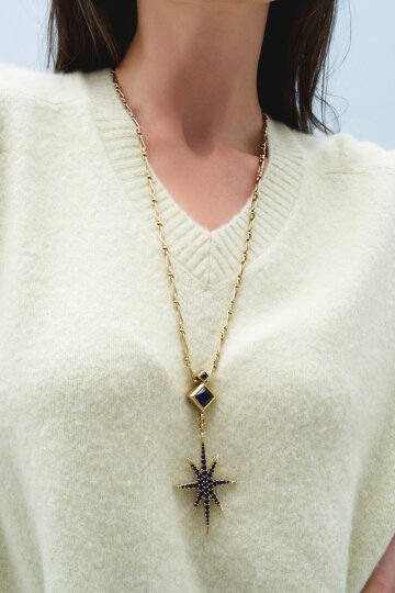 Glimmer Zirkon Kutup Yıldız Charm Zincir Kolye - 