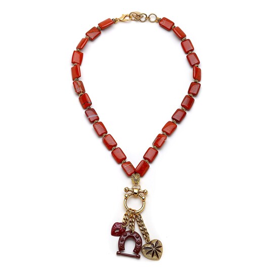 Glow Red Jasper Doğal Taş Charm Kolye 