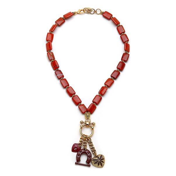 Glow Red Jasper Doğal Taş Charm Kolye - 1