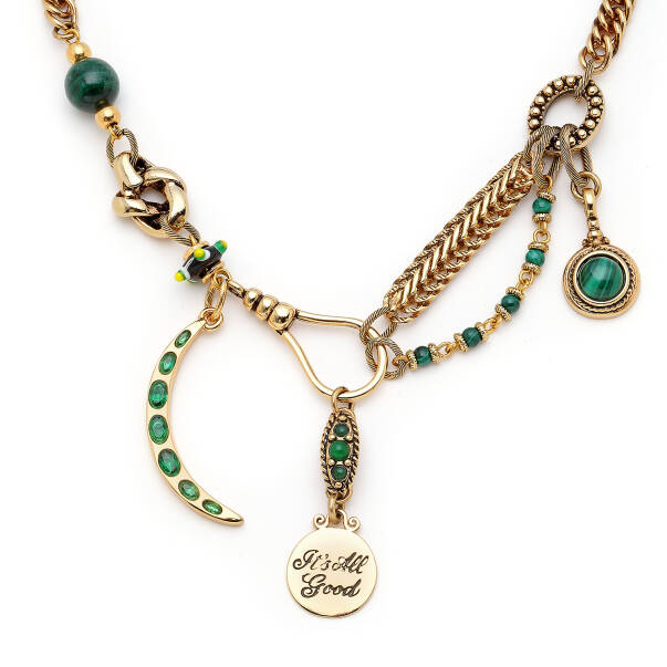 Glowroot Malachite Natural Stone Moon Charm Gold Plated Chain Necklace - 4