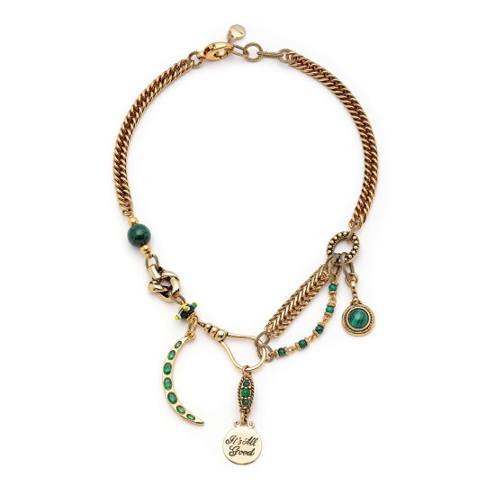 Glowroot Malachite Natural Stone Moon Charm Gold Plated Chain Necklace - (1)