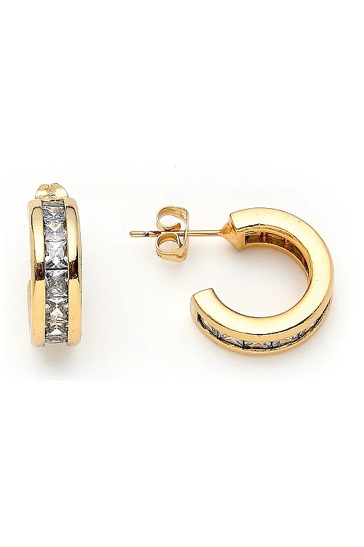 Glowy Hoop Zirkon Detaylı İğneli Halka Küpe - 