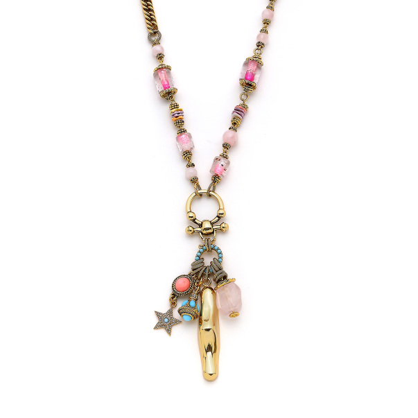 Go Ahead Altın Kaplama Pirinç Pembe Kuvars Yıldız Charm Kolye - 4