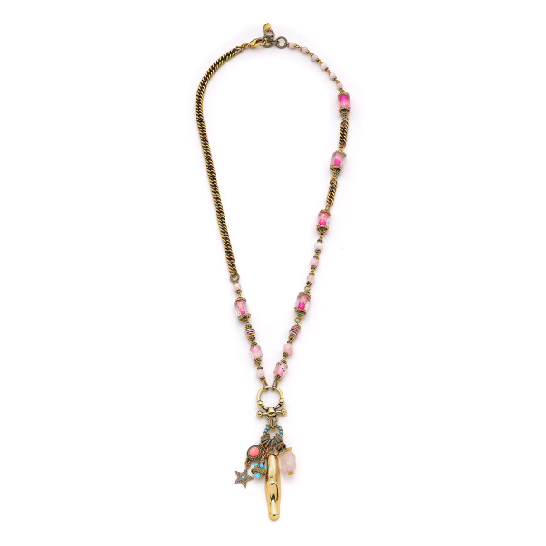Go Ahead Altın Kaplama Pirinç Pembe Kuvars Yıldız Charm Kolye - 1