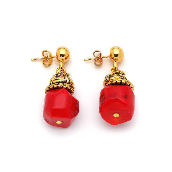 Godiva Red Coral Natural Stone Earrings - 1
