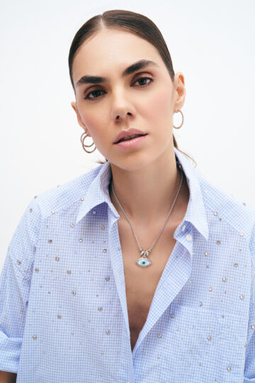 Gods Gümüş Kaplama Göz Kolye - (1)