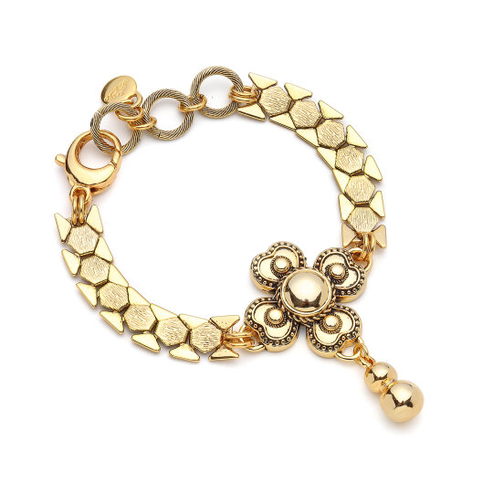 Golden Bloom Yonca Charm Altın Kaplama Zincir Bilezik - 