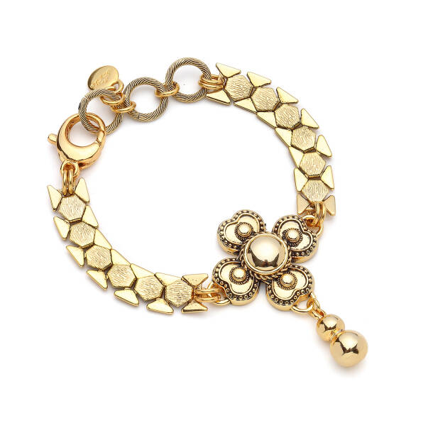 Golden Bloom Yonca Charm Altın Kaplama Zincir Bilezik - 1