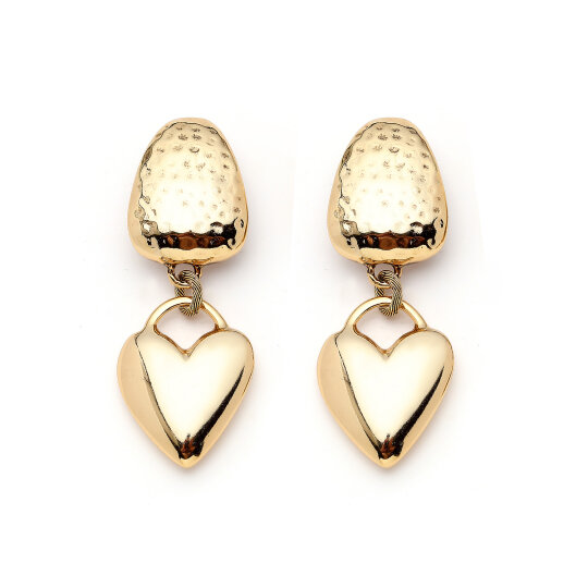 Golden Bold Kalp Charm Klipsli Küpe - 