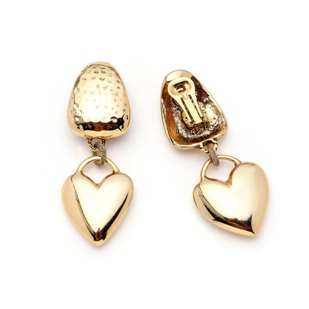 Golden Bold Kalp Charm Klipsli Küpe - 4