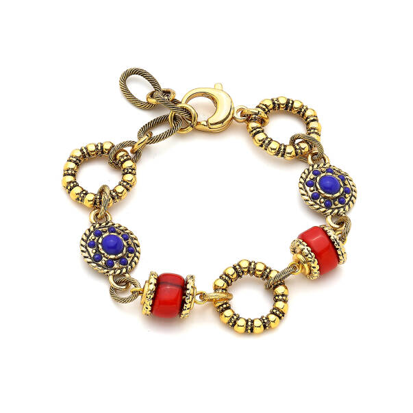 Golden Ember Coral, Lapis Natural Stone Bracelet - 1