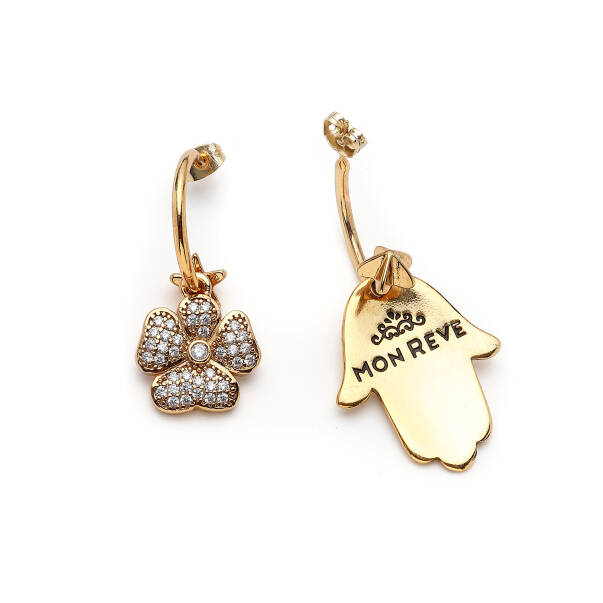 Golden Guardian Clover Charm Pinned Earrings - 4