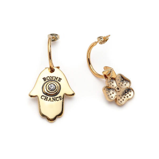 Golden Guardian Yonca Charm İğneli Şans Küpesi - 5