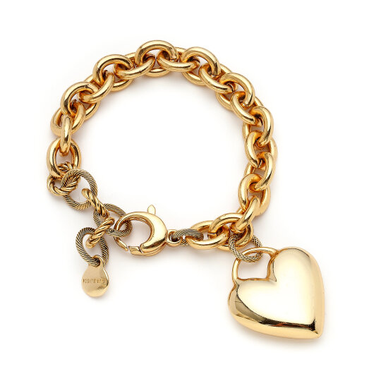 Golden Heart Kalp Charm Zincir Bilezik - 