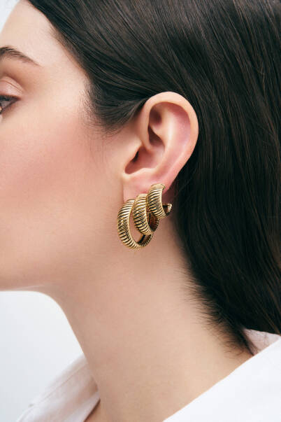 Golden Horizon Gold Plated Hoop Pinned Earrings - 2