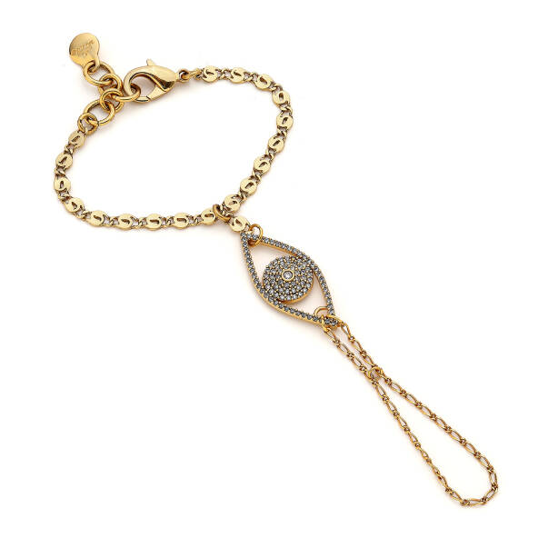 Golden Mirage Eye Charm Gold Plated Chain Hand Bracelet - 1