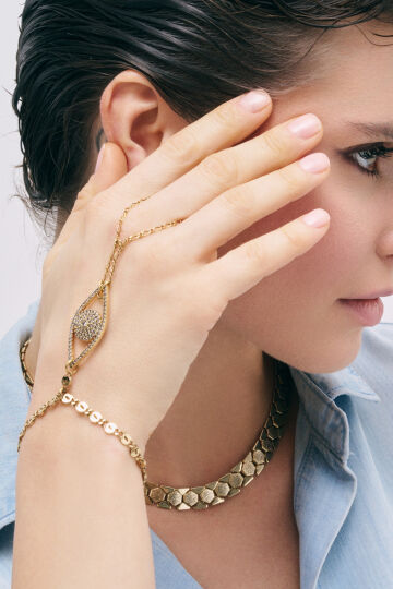 Golden Mirage Eye Charm Gold Plated Chain Hand Bracelet - (1)