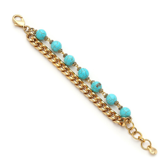 Golden Oasis Turkuaz Doğal Taş Altın Kaplama Zincir Bilezik 