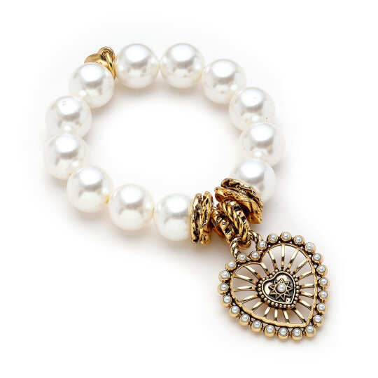 Golden Pearl Heart Pendant Pearl Bracelet - 