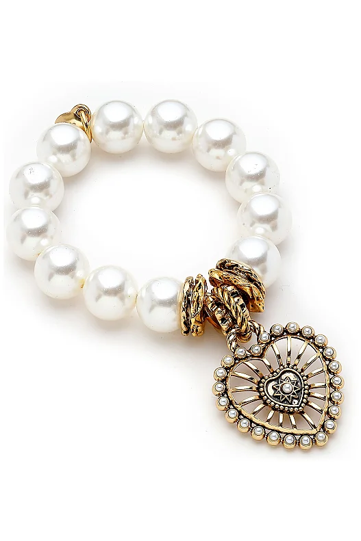 Golden Pearl Heart Pendant Pearl Bracelet 