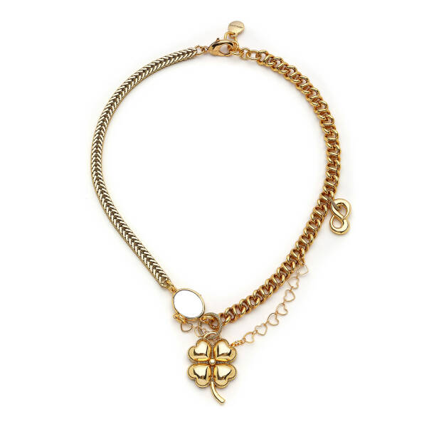 Good Fortune Clover and Infinity Charm Gold Plated Chain Necklace - 1