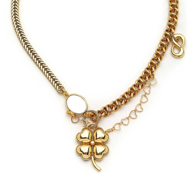 Good Fortune Clover and Infinity Charm Gold Plated Chain Necklace - 2