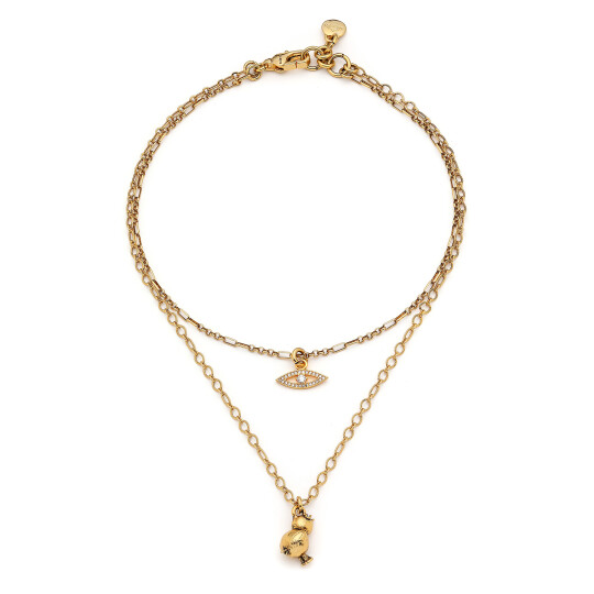 Good News Gold Plated Eye Zircon Charm Multi Chain Necklace 