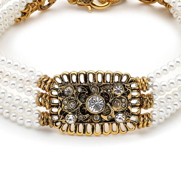 Grace Pearl Gold Plated Evening Choker Necklace - 3