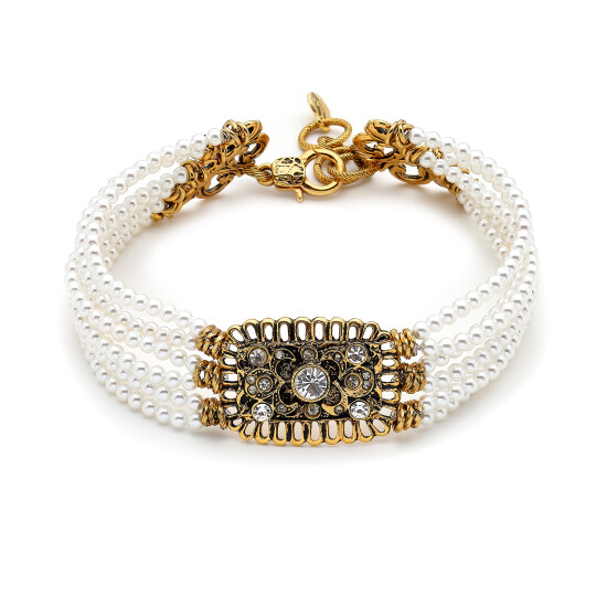 Grace Pearl Gold Plated Evening Choker Necklace - (1)