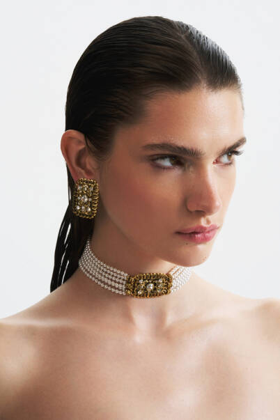 Grace Pearl Gold Plated Evening Choker Necklace - 1