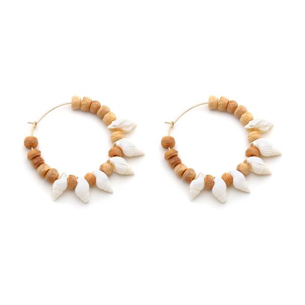 Granela White Shell Gold Plated Hoop Pinned Earrings - 1