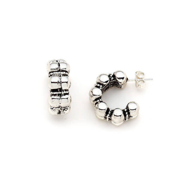 Gray Silver Plated Hoop Pinned Earrings - 1