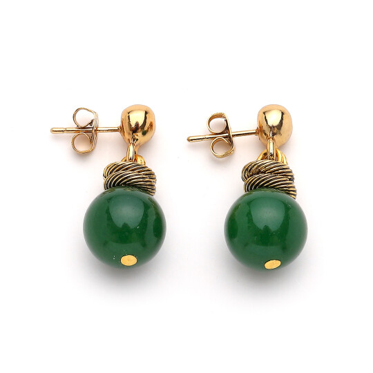 Green Aura Yeşim Doğal Taş İğneli Küpe 