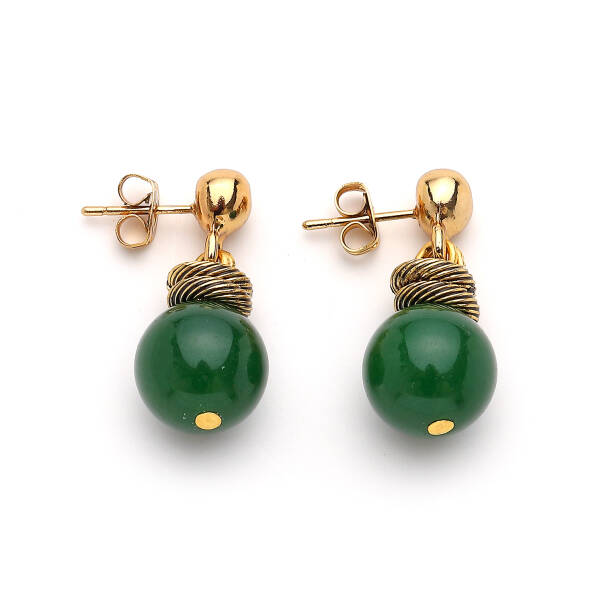 Green Aura Yeşim Doğal Taş İğneli Küpe - 1