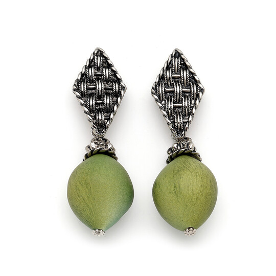 Green Glamour Yeşil Gümüş Klips Küpe 
