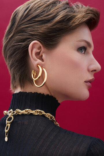 Gristo Gold Plated Hoop Pin Earrings - (1)