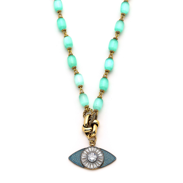 Guardian Gold Plated Eye Charm Natural Stone Necklace - 3